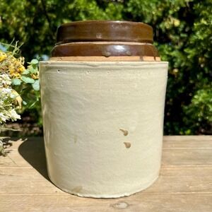 Old Ceramic Tan and Brown Rustic Container/Vase